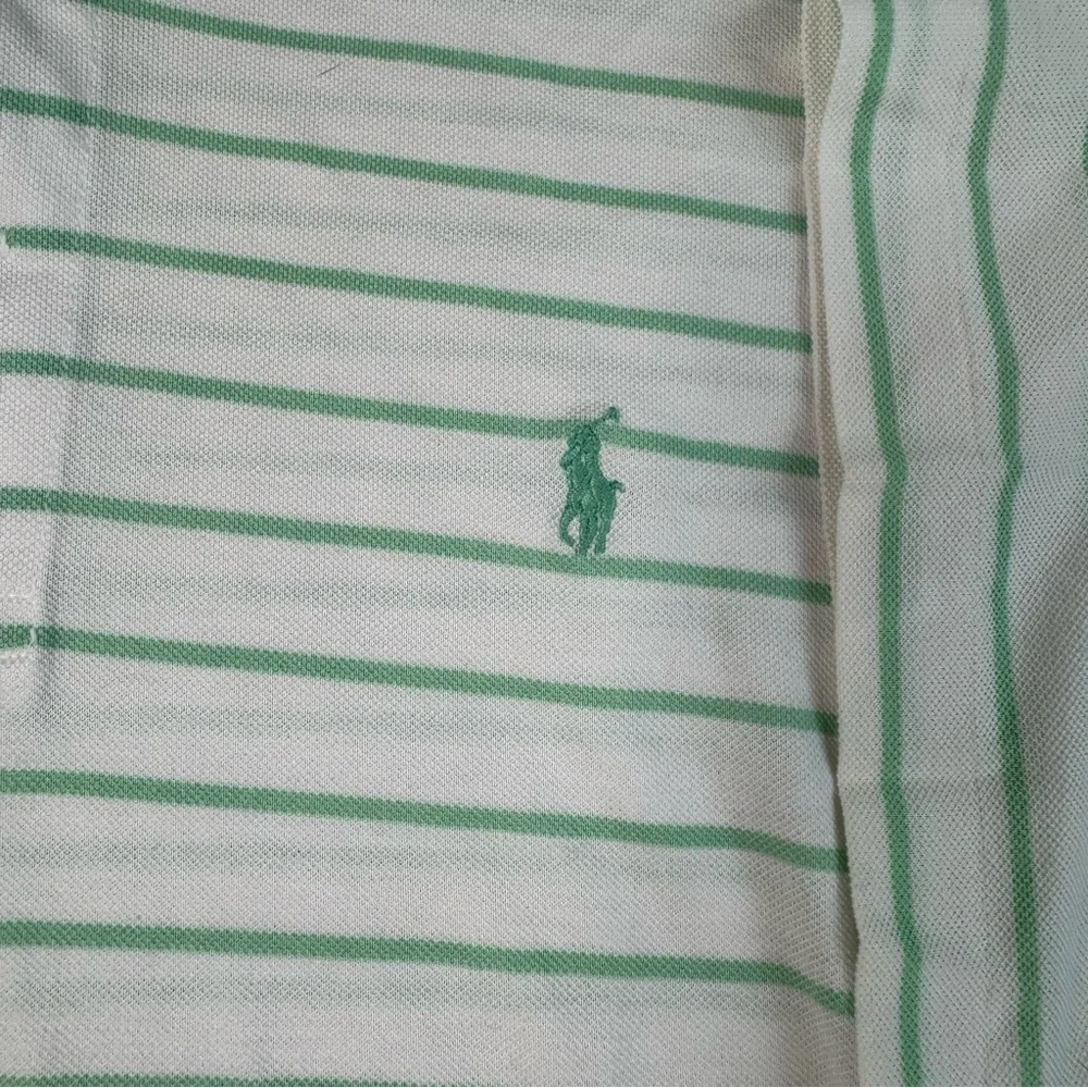 Polo Golf Shirt Mens Large Green White Striped 100% Prima Cotton Ralph Lauren‎